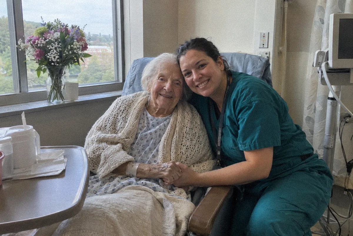 Elena and her patient by the window