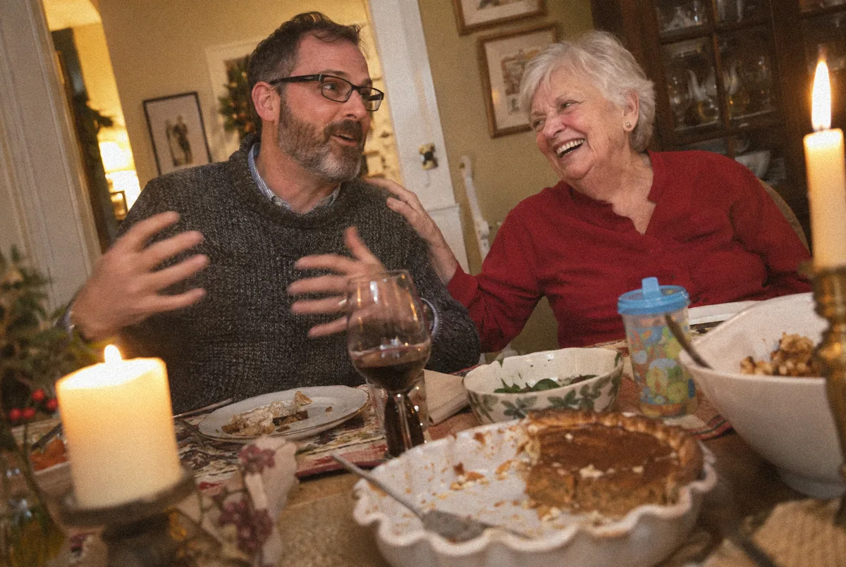 David and his mother-in-law at the holiday table